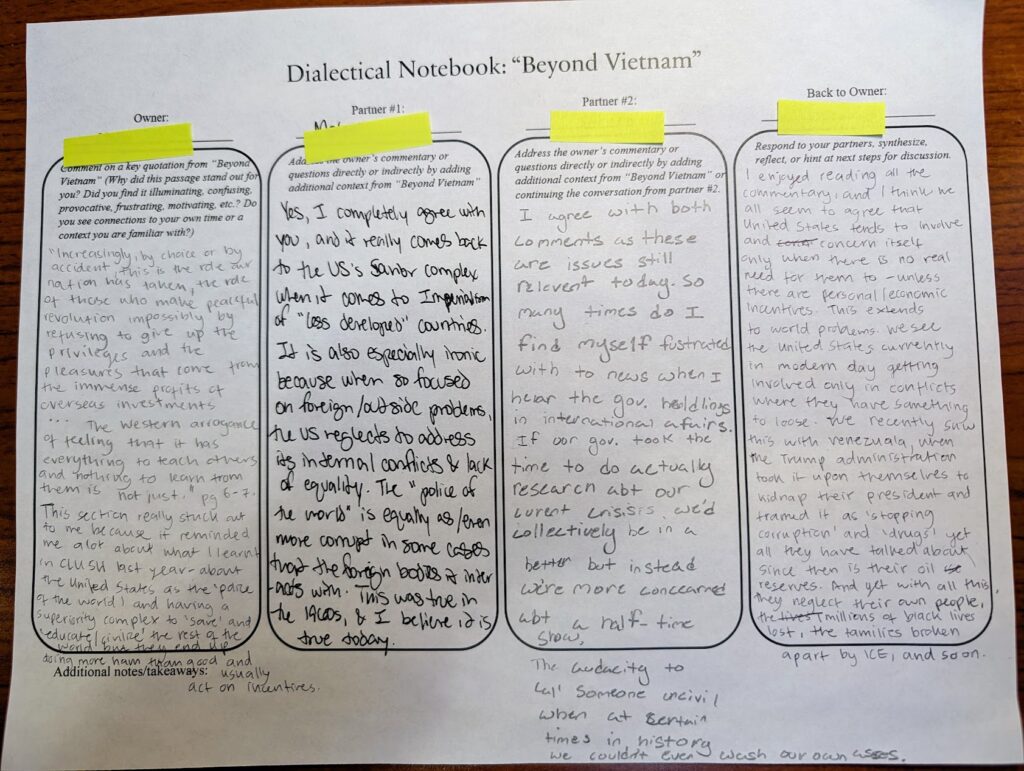 Engaging Every Student with the Dialectical Notebook dialectical notebook example